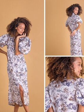 Padova Emma Dress Puff Sleeves Midi Sz 8 NWT